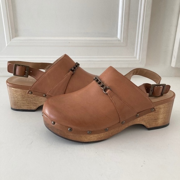 Silent D Anthropologie Georgia Slingback Brown Leather Heeled Clogs Sz 40 - Picture 1 of 7